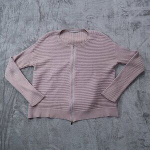 Betty & Co Sweater Womens 12 Pink Knit Zip Up Ribbed Crewneck Cardigan Stretch